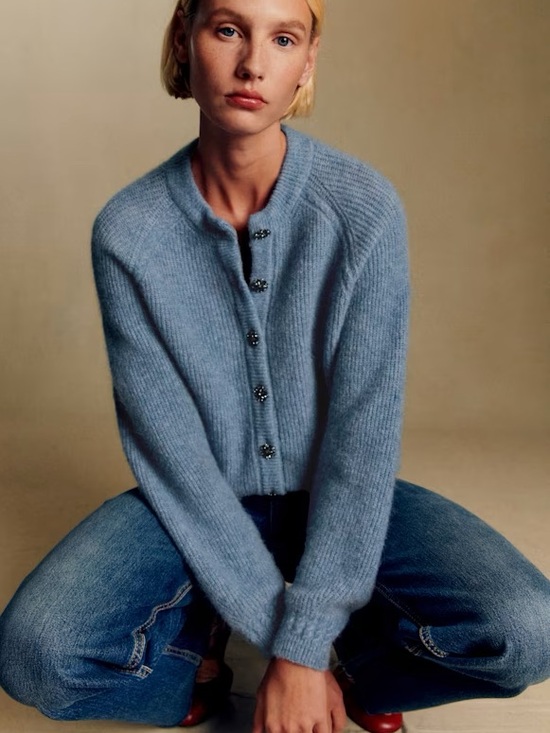 Sezane Sweaters - Sézane Othello Cardigan in Ice Blue | XXXL